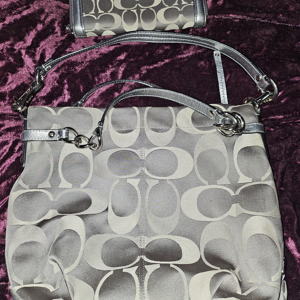 Coach Silver and Gray Signature Shoulder Bag